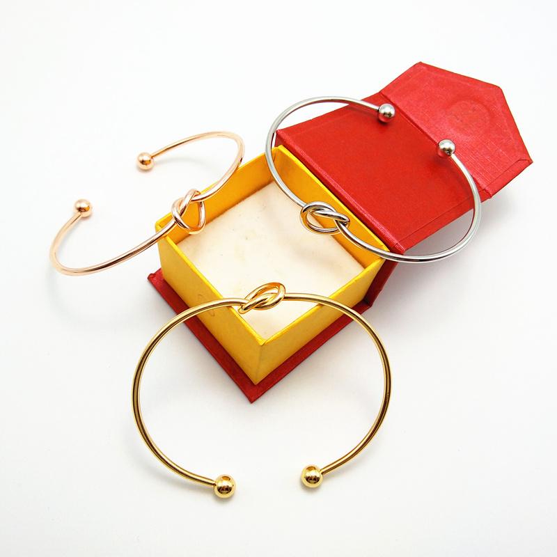 Bangle Bracelet Jewelry New Fashion Gold Silver Rose Gold Black Color Zinc Alloy Brief Knot Heart Women Girl Bangle Jewelry