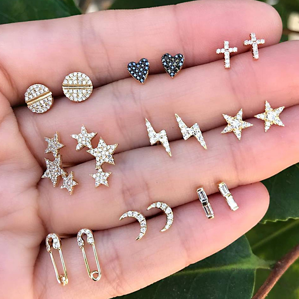 18 Pcs/set Women Fashion Stars Moon Cross Crystal Heart Gold Stud Earrings Set Punk Temperament Jewelry Accessories
18 Pcs/set Women Fashion Stars Moon Cross Crystal Heart Gold Stud Earrings Set Punk Temperament Jewelry Accessories