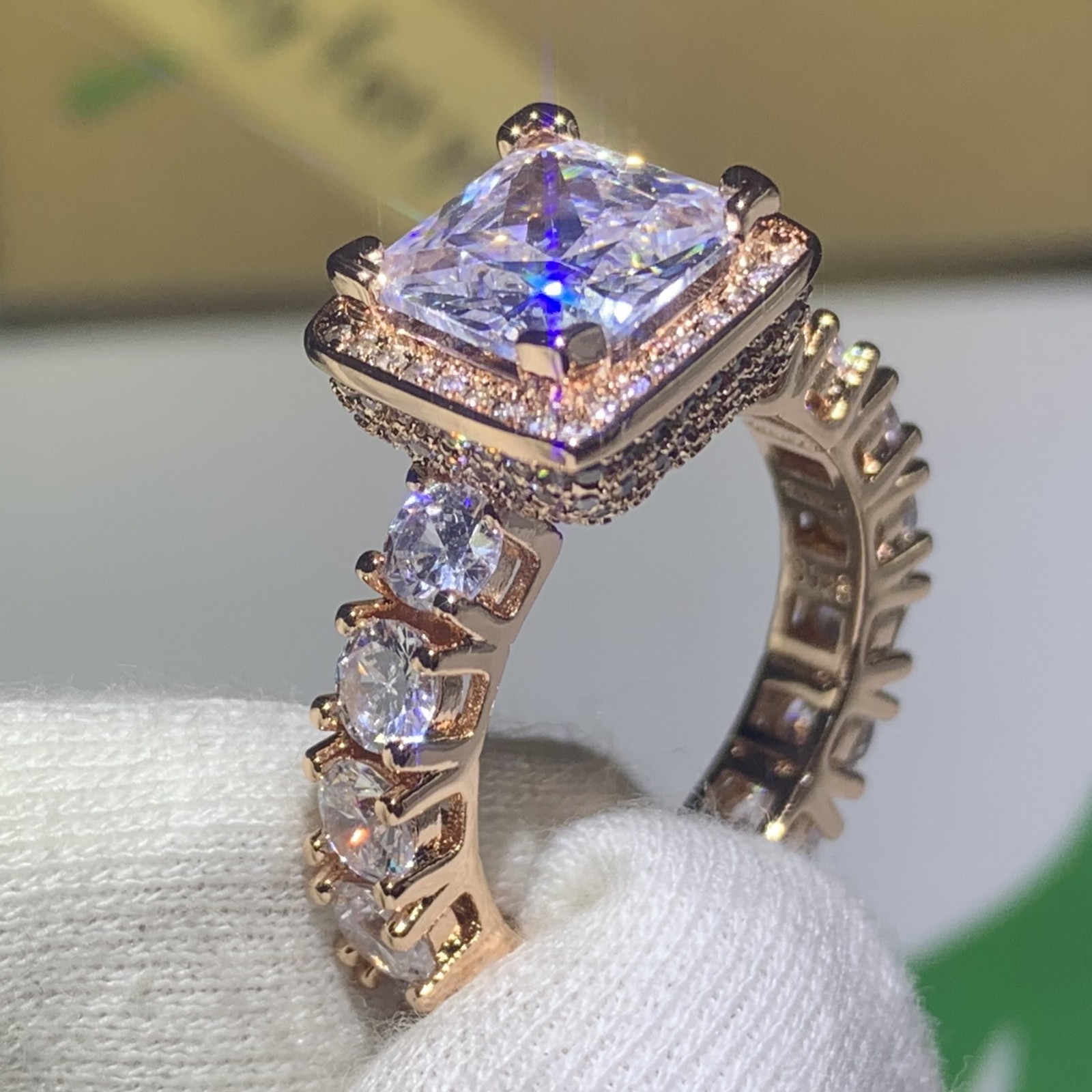 Choucong 2019 New Arrival Infinity Luxury jewelry 925 Sterling Silver&Rose Gold Fill Princess Cut White Topaz Wedding Band Ring for Women