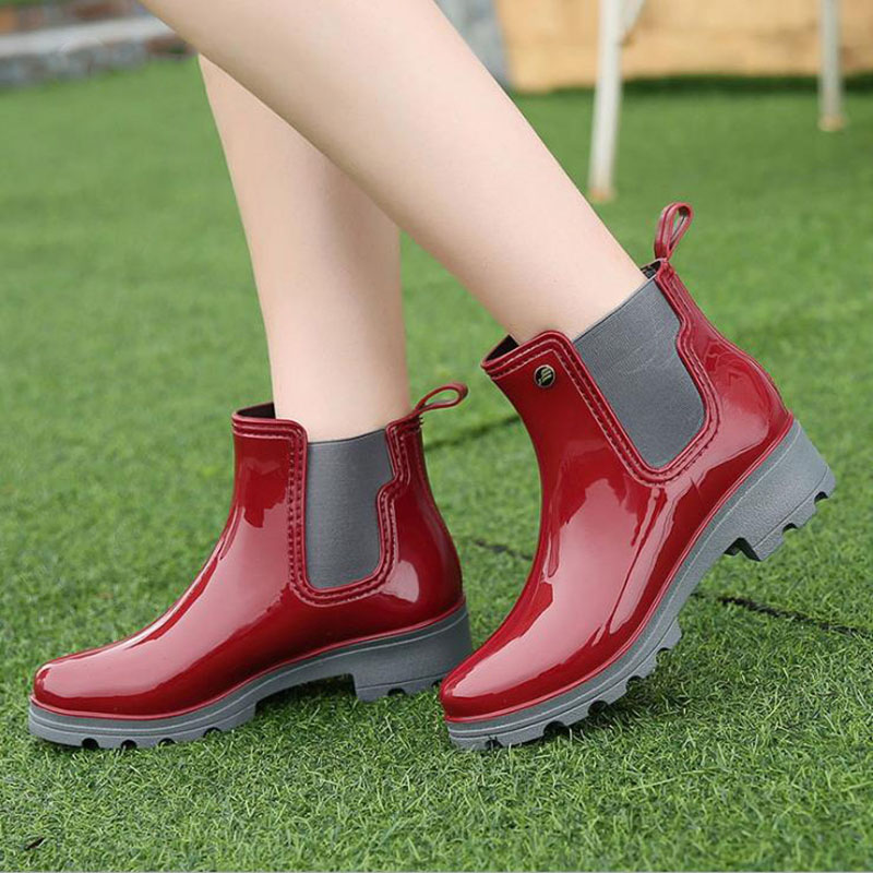 Hot Sale-Women Rain Boots Ladies Elastic Band Solid Ankle Rubber Flat Heel Waterproof Charm Rainboots 2016 New Fashion Design PVC Fashion