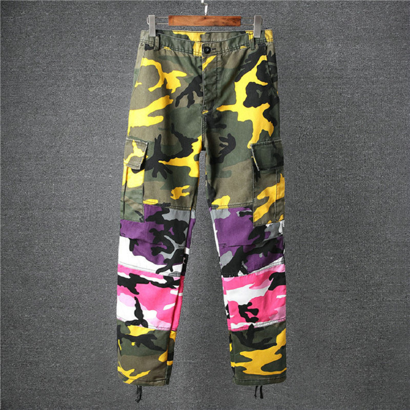 drop shipping Camo Patchwork Cargo Pants Men's Hip Hop Casual Camouflage Trousers Streetwear Joggers Sweatpants NXP12 T200113