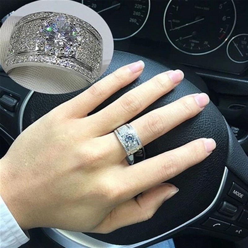 Sterg Sier Round Cut White Topaz CZ Dia Wedding Band Ring for Women
