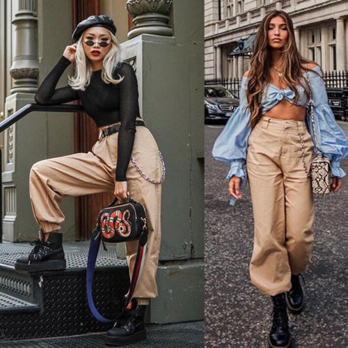 Women's High Waist Loose Casual Drawstring Elastic Long Cargo Ladies Streetwear Trousers Autumn Solid Cool Girls Pants C19041102