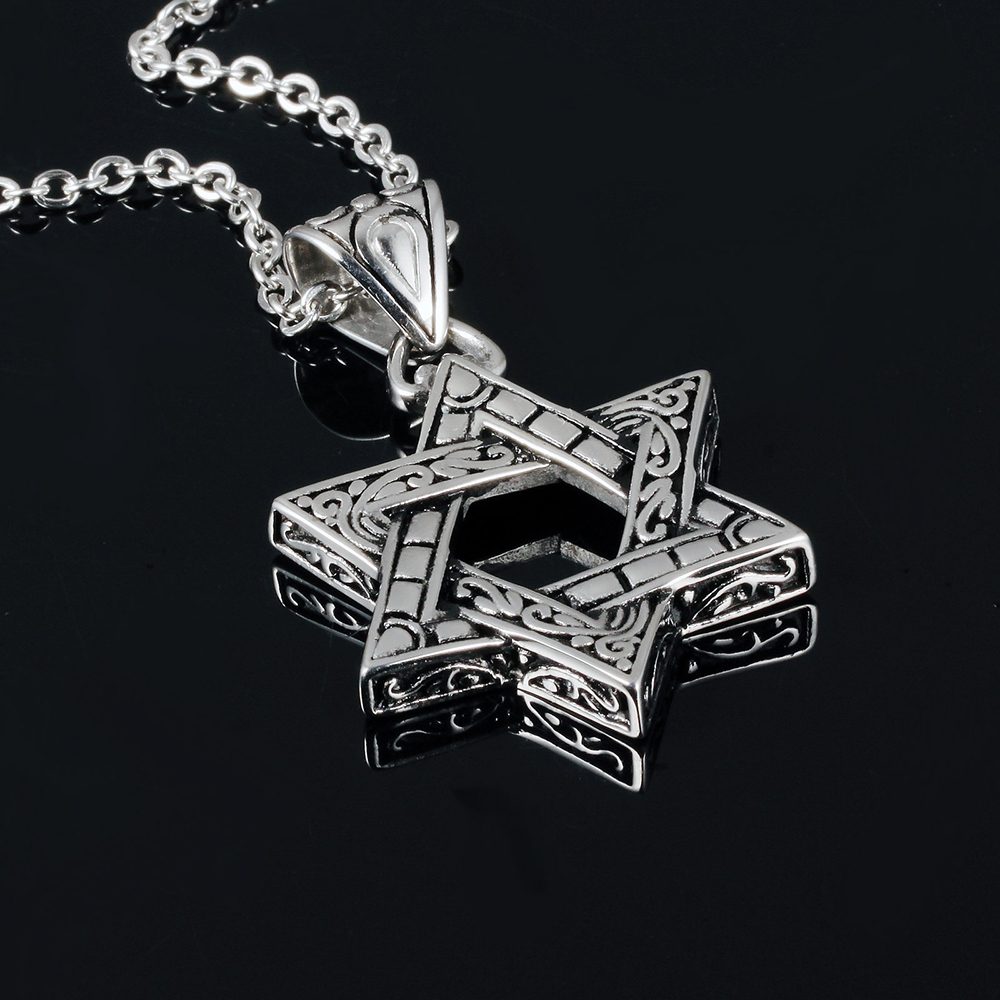 Fashion Retro Silver Six-pointed Star Pendant Necklace Jewelry Gothic Stainless Steel Pendants Necklace Men's Jewelry Gift