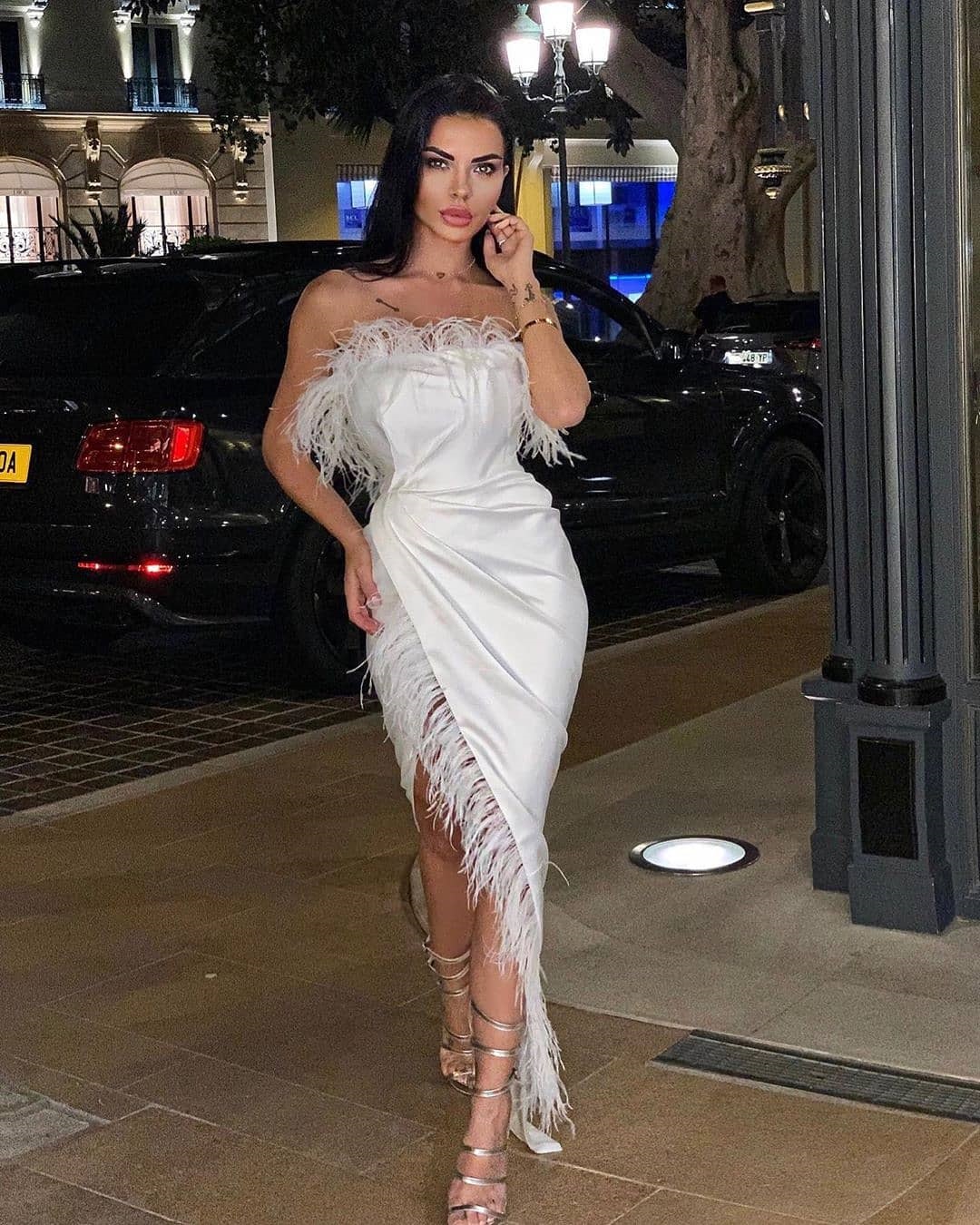 Luxury Feather Prom Gowns Sexy Strapless High Side Split Mermaid Evening Dresses Pleats Floor Length vestidos de novia
