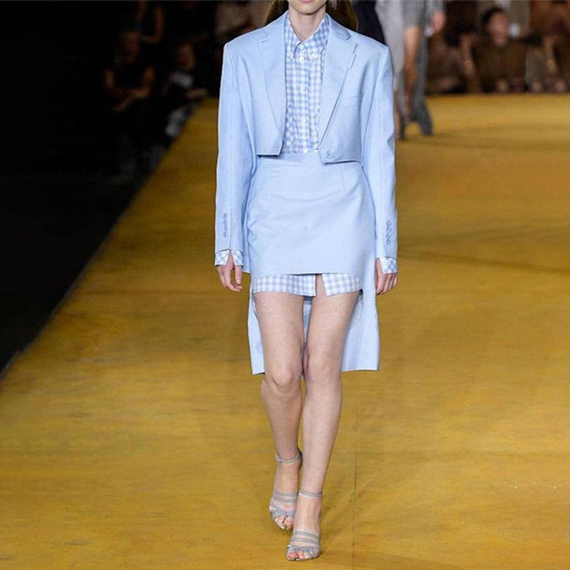 AEL Office Lady Thin Women Blazer 2 Piece Set Temperament Short Front Long Back Elegant Skirt Female Suits Summer 2020, Blue skirt
AEL Office Lady Thin Women Blazer 2 Piece Set Temperament Short Front Long Back Elegant Skirt Female Suits Summer 2020, Blue skirt