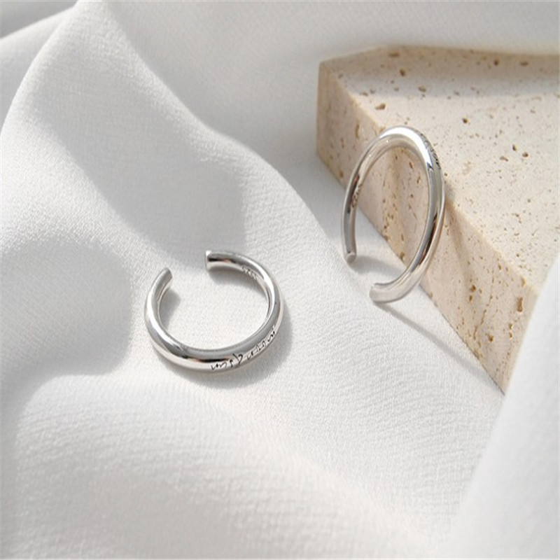 925 Sterling Silver Open Rings For Women New Simple Glossy Eliglish Letter Female Statement Ring Student Silver Jewelry