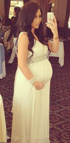 Maternity Wedding Dresses Pregnant V Neck Sleeveless Beaded Empire High Waist Chiffon Long Bridal Gowns Custom Size 0521