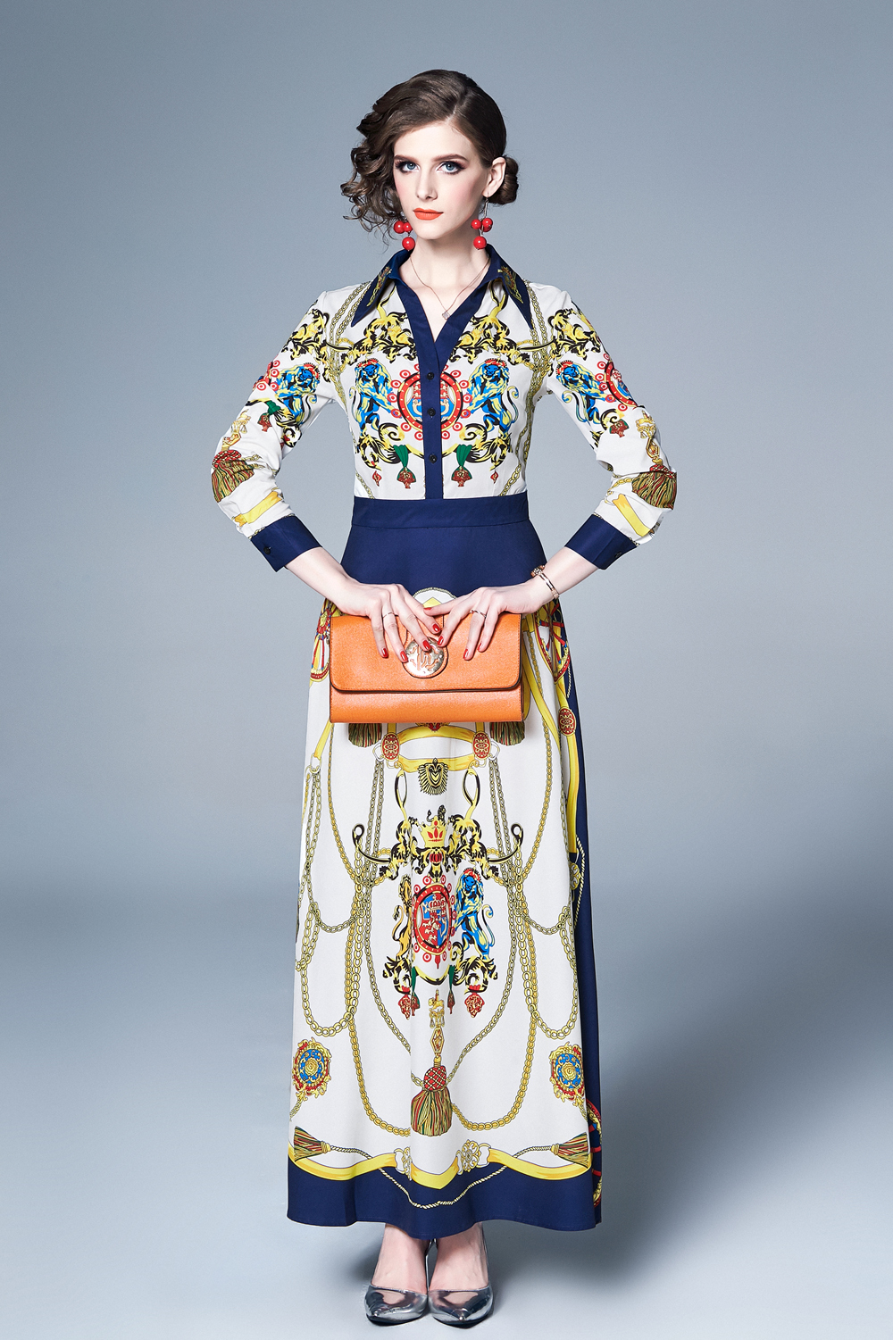 2020 Spring Summer Fall Runway Vintage Baroque Floral Print Collar Long Sleeve Empire Waist Women Ladies Casual A-Line Maxi Beach Dress, Multi
2020 Spring Summer Fall Runway Vintage Baroque Floral Print Collar Long Sleeve Empire Waist Women Ladies Casual A-Line Maxi Beach Dress, Multi