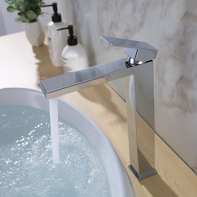 Simple Square Black Bathroom Tap Soild Brass Basin Faucet Single Hole Deck Mounted High Quality Chrome Bathroom Water Mixer