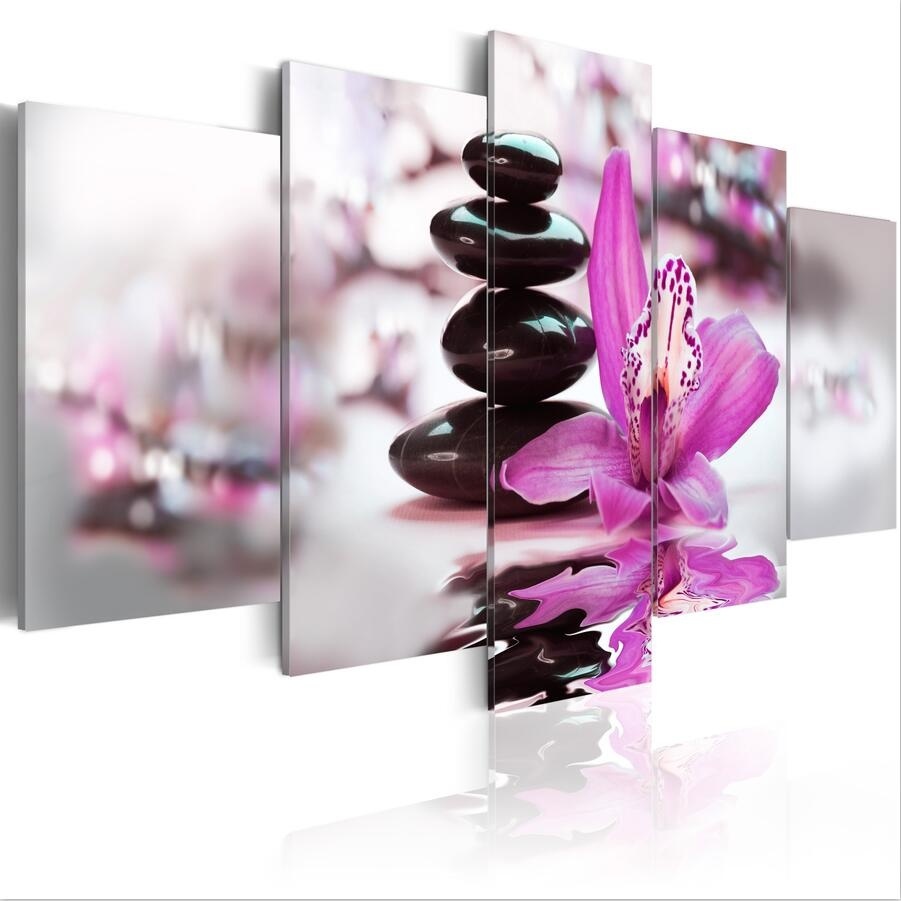 ( No Frame)5PCS/Set Modern Flower Guardian Stone Art Print Frameless Canvas Painting Wall Picture Home Decoration