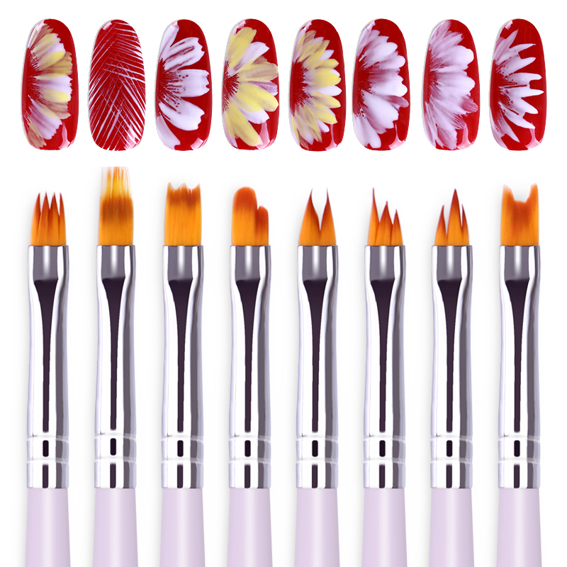 tamax NAB001 8pcs Nail Art Brushes Smile Half Moon Shape DIY PRESS Petal Flower Gradient Fade Color Painting Drawing pen free shipment