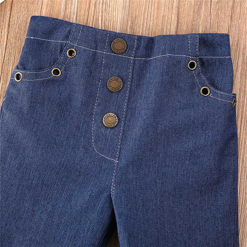 New Toddler Baby Girl Blue Jeans Buttons Skinny Flared Jeans Kids Stretchy Denim Bell-Bottoms Long Trousers Baby Casual Clothing