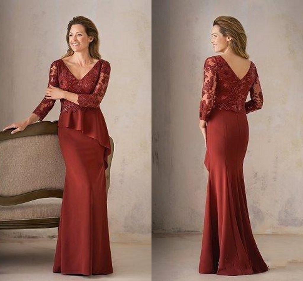 Double V-neck Dark Red Trumpet Mother Of The Bride Dresses lace Illusion Long Sleeve Backless Party Wedding Guest Dress Evening Gowns Formal
Double V-neck Dark Red Trumpet Mother Of The Bride Dresses lace Illusion Long Sleeve Backless Party Wedding Guest Dress Evening Gowns Formal