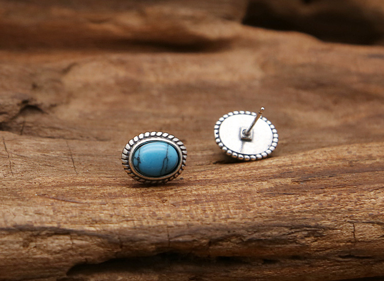 Brand new 925 sterling silver stud earrings American antique silver hand-made designer jewelry with semi-precious stones for women