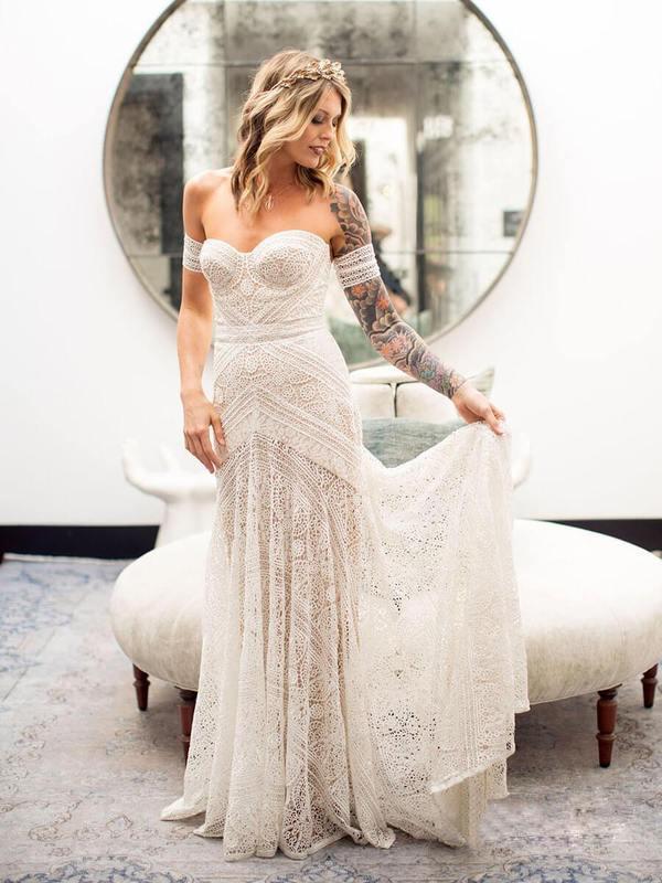Vintage Crochet Lace Mermaid Wedding Dresses 2019 Off Shoulder Cotton Applique Trumpet Beach Bohemian Country Bridal Gowns Rue De Seine