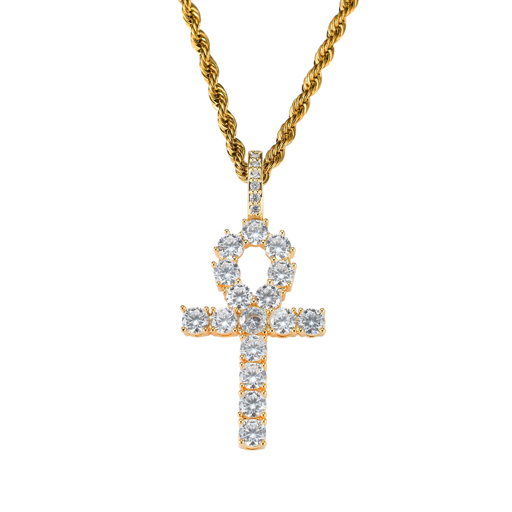 Wholesale-Copper Setting CZ Cross Pendant Hip Hop Zircon Necklace Jewelry CN019