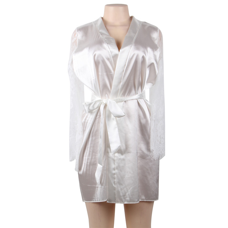 Comeondear Sleep Robes for Women Loose Long Sleeves Sexy Bathrobe Women Plus Size Night Lingerie Satin Wedding Robes RK80556