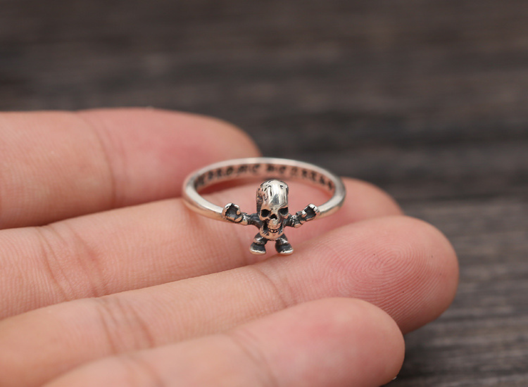 Personalized new 925 sterling silver vintage jewelry American European hand-made designer skull head punk ring for gift