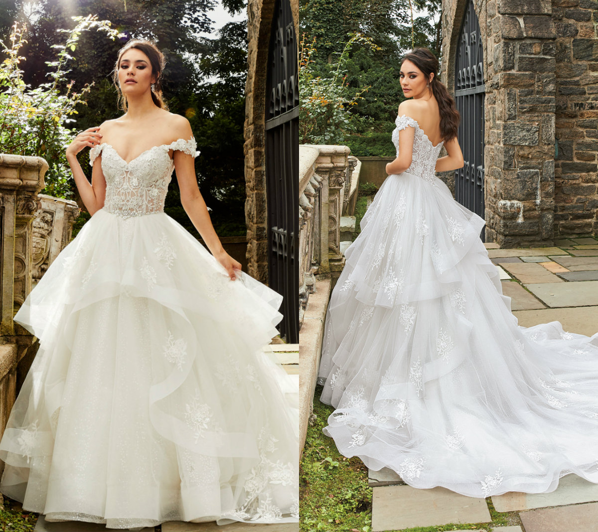 2019 Lace Country Wedding Dresses Off The Shoulder Appliques Tiered Skirts Beach Wedding Dress Beads Elegant Bridal Gowns Garden Plus Size
