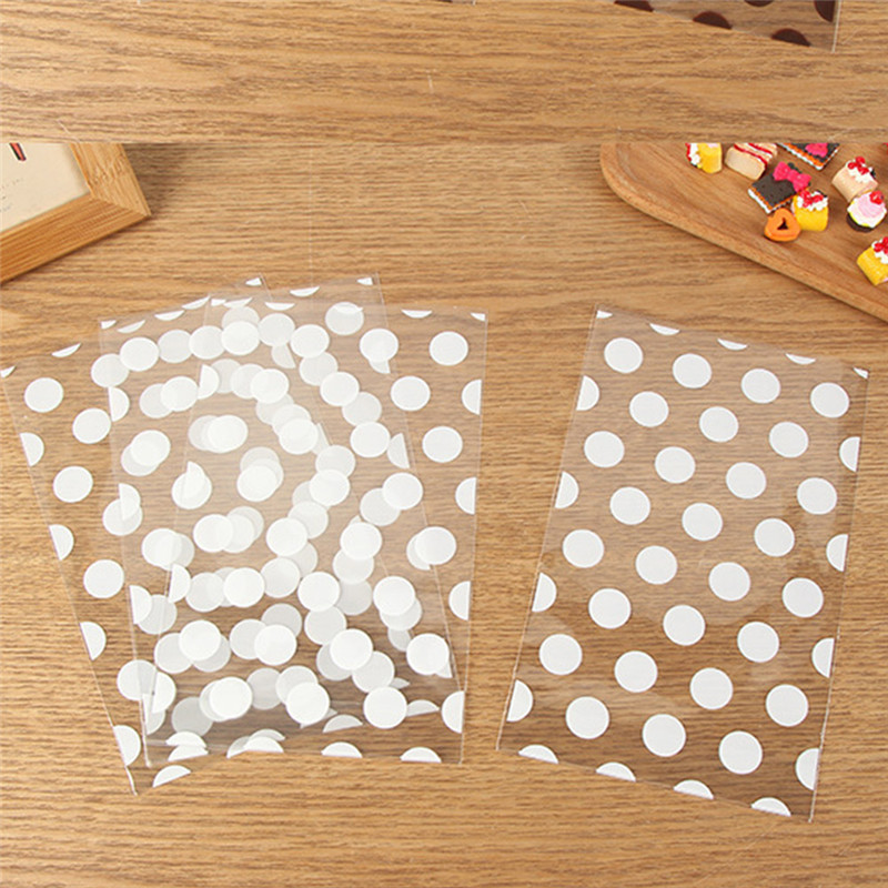 100pcs/Lot Plastic Gold White Polka Dot Transparent Cellophane Candy Cookie Gift Bag with DIY Wedding Birthday Party Supplies