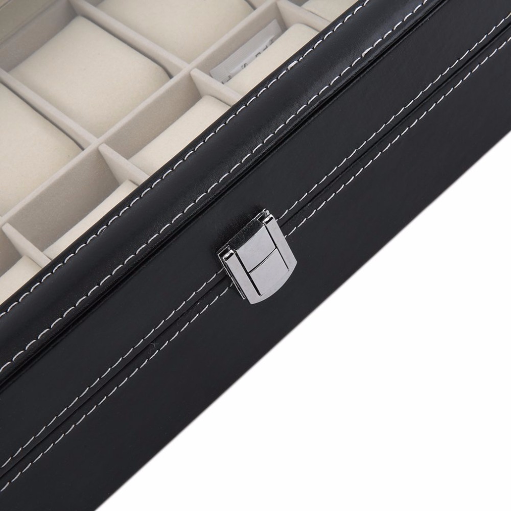 Grid PU Leather Watch Box Display Box Jewelry Storage Organizer Case Locked Boxes Retro Saat Kutusu Caixa Para Relogio