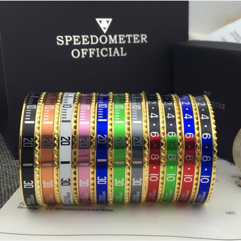 Fashion-316L Titanium steel Pulseras Vintage Silver Plated Bangle for Men Stainless Steel Cuff Speedometer Bracelet Unisex Free Shipping