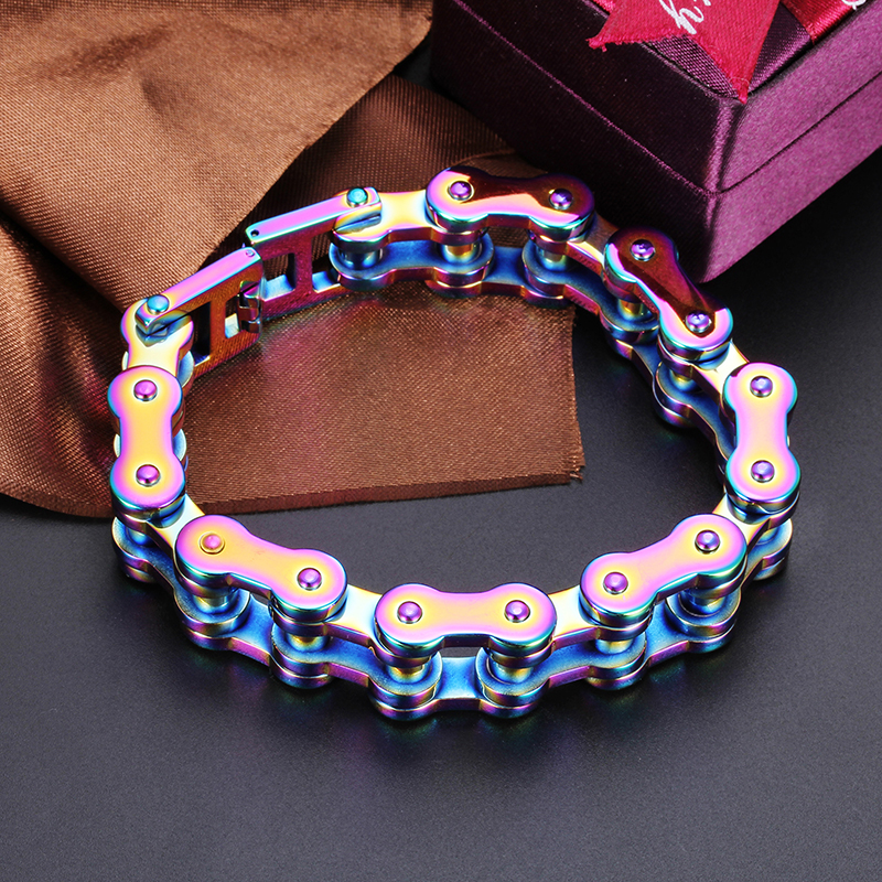 Hip Hop Colorful Bicycle Chain Bracelet 316L Stainless Steel Titanium Steel Cool Men Bangle Jewelry