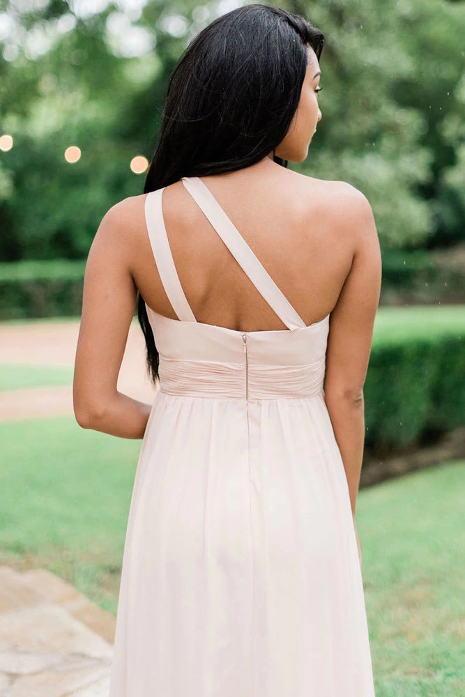 New Blush Pink Bridesmaid Dresses Long Chiffon Formal Dress One Shoulder Maid of Honor Gowns Bridesmaids Robes Plus Size Wedding Guest Dress