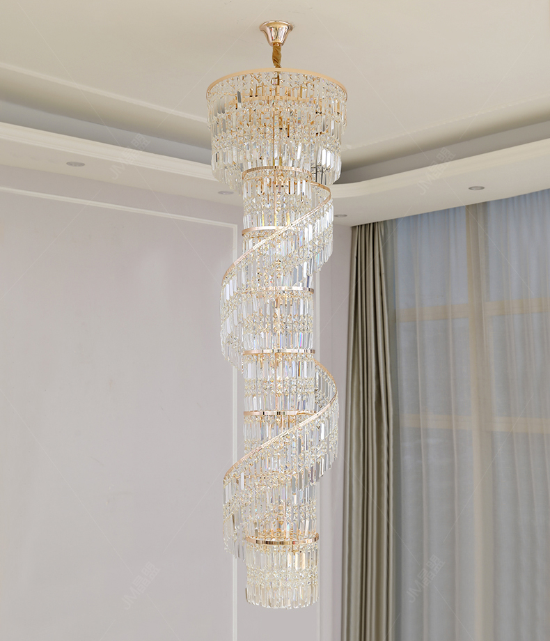 LED Modern Crystal Chandeliers Long Spiral American Chandelier Lights Fixture Luxurious Hotel Lobby Hall Parlor Stair Home Indoor Lighting