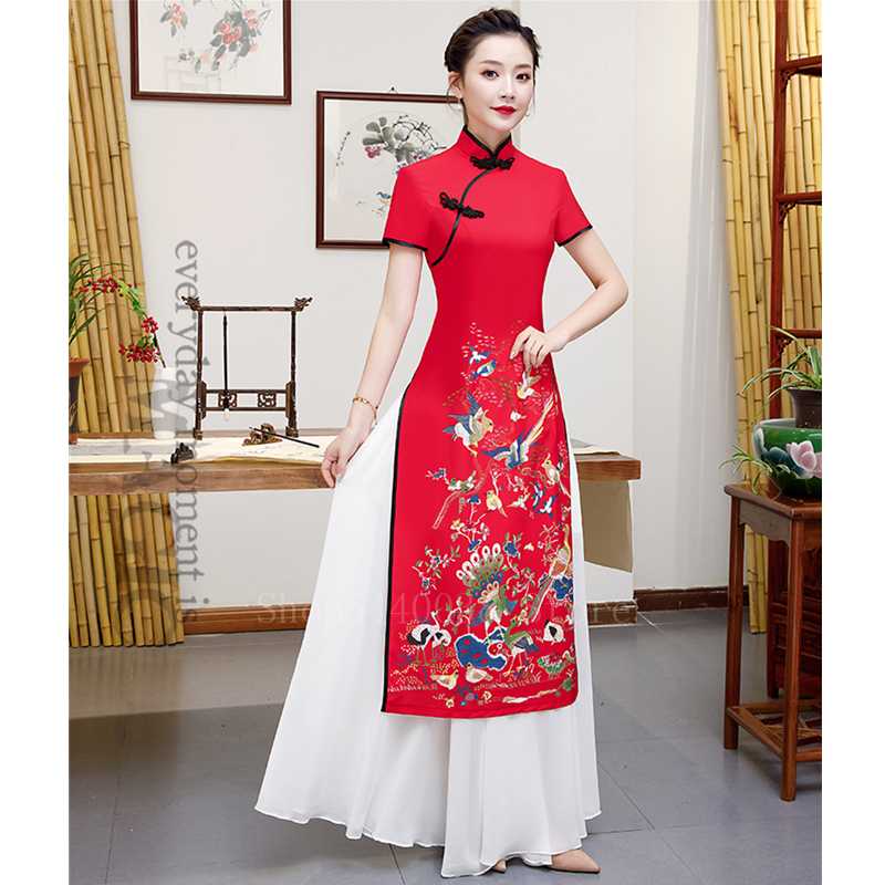 Ethnic Clothing Vietnam Woman Ao Dai Elegant Phoenix Chinese Style Cheongsam Vintage Festival Wedding Evening Qipao Dress Traditional Plus