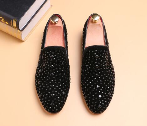 High Quality Men Casual Rhinestone Pointed Toe Flat Shoes Christmas Party Men Formal Shoes Loafer Shoes