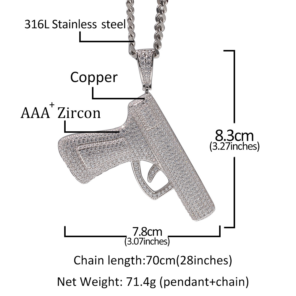 Hip Hop Shining Rap Pistol Pendant Necklace 18k Real Gold/Platinum Plated Full Zircon Necklace Jewelry