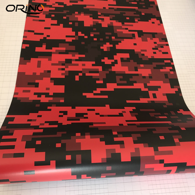 Black Red Digital Camouflage Car Vinyl Wrap Film Roll Pixel Car Sticker Foil Sheet For Vehicle Wrapping Covering Air Bubble Free