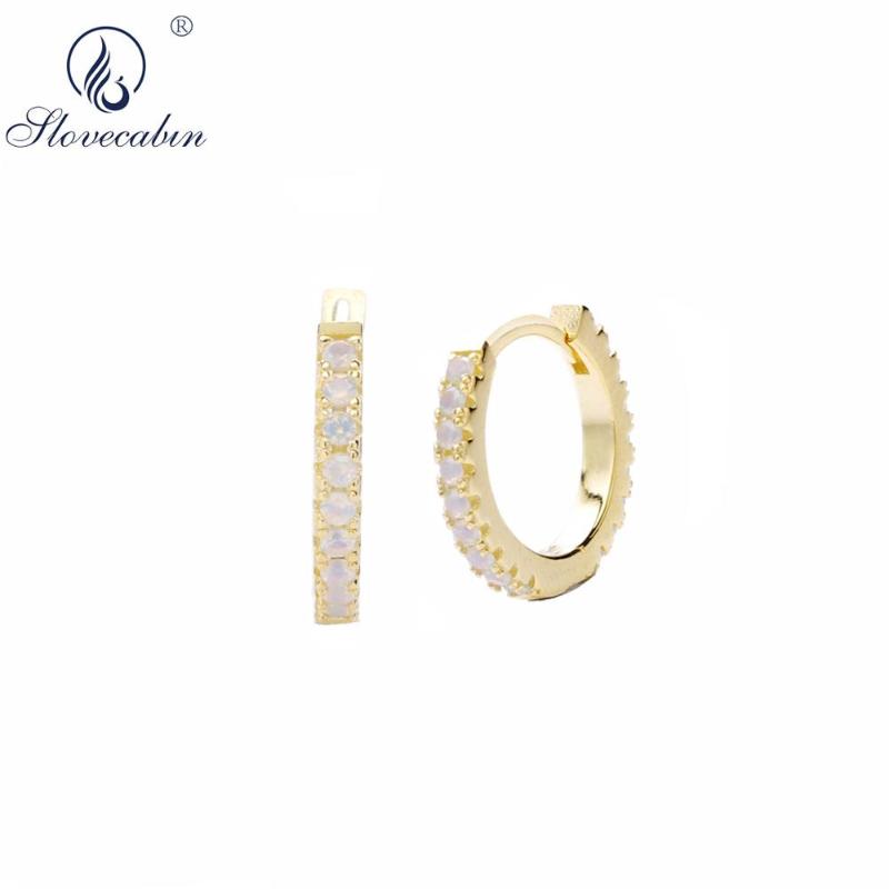 Slovecabin 925 Sterling Silver Opal Eternity Hoop Earring Gold Big Hoop Earrings Mini Loop Circle Crystal Women Jewelry-image