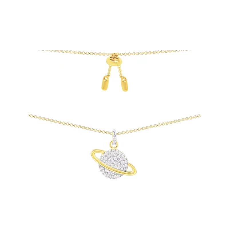 Fashion- The Dark Moon 925 Sterling Silver Necklace Galaxy Planet Cubic Zircon Pendant Necklace Chain Luminous Jewelry Women Gifts
