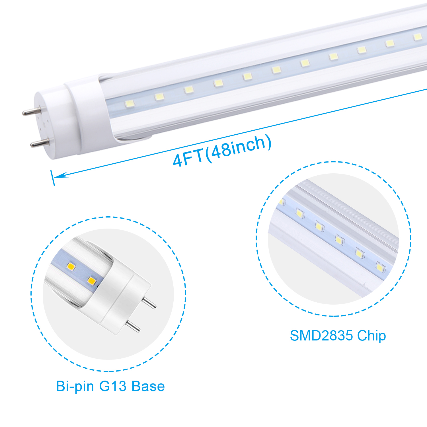 4FT T8 LED Tube 18W 22W 28W 4 Feet G13 Bi pin 4' Garage Lights 1.2M Shop Light Fluorescent Lamp Replacement, Ballast Removed, Dual Ended Power