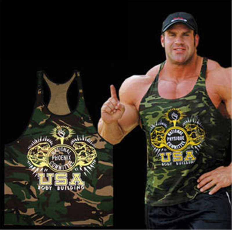 Men camouflage cartoon print Vests gym sports Active brave USA Hercules soldier army male slim casual green Camis Tank Tops