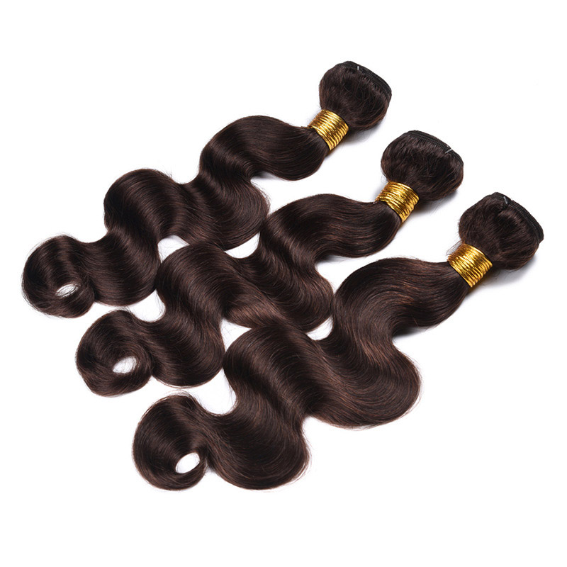 Peruvian Human Hair 2# Color Straight 3 Bundles With 4X4 Lace Closure With Baby Hair Extensions Body Wave Products 4 PCS
