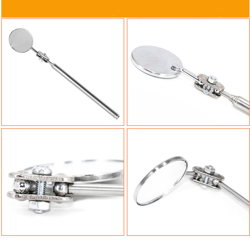 Stainless Steel Round Mirror Extension Car Angle Telescopic Inspection Auto Angle View Tool 50MM Diameter