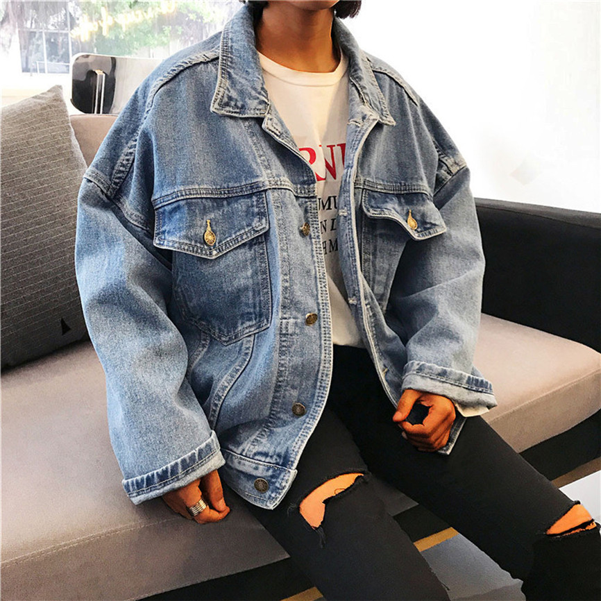 Oversize Denim Feminine Jacket Women Boyfriend Style Jeans Coat Retro Oversize Cowboy Denim Loose Casual Jacket