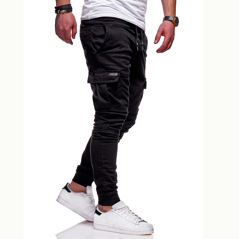 Men Slim Fit Drawstring Elastic Waist Jogger Cargo Pants with Pockets Mens Casual Close Bottom Long Rope Pants