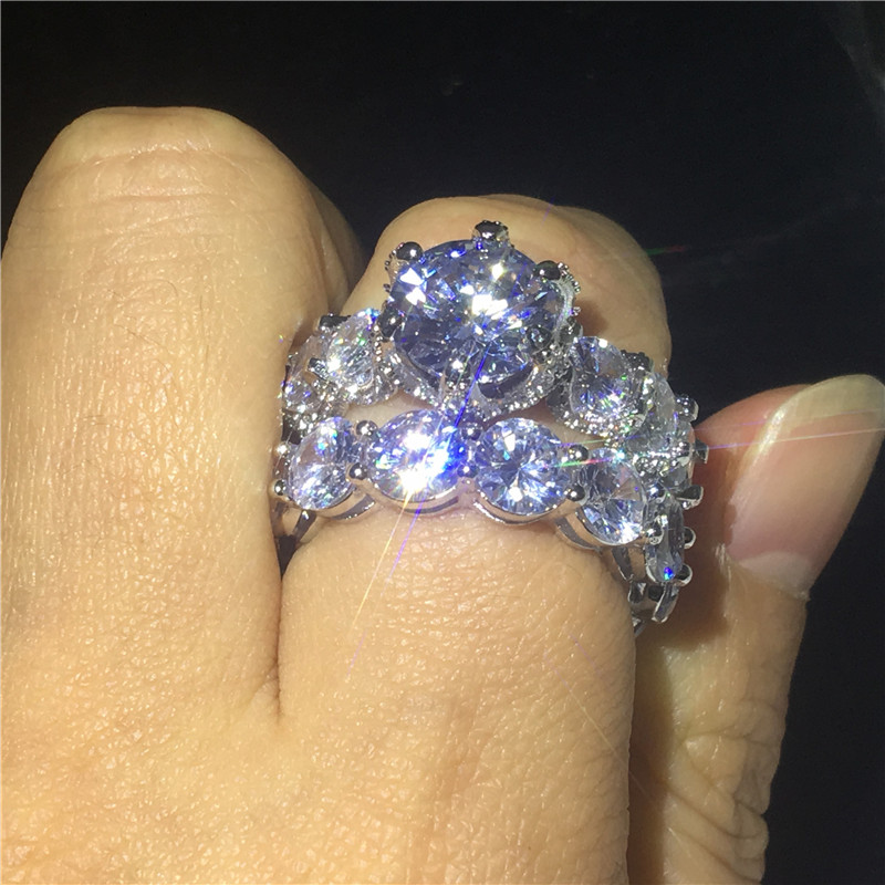 Vecalon Lovers Vintage Promise Ring set 925 Sterling silver Diamond Engagement Wedding Band rings for women Bridal Jewelry