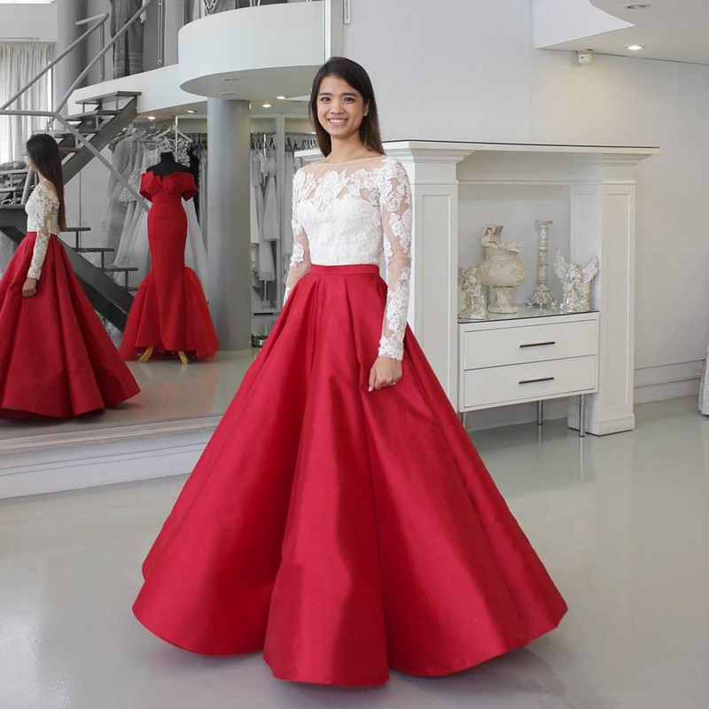 2020 White And Red Lace Prom Dresses Long Sleeves Sheer Bateau Neck Evening Gowns Floor Length Satin Custom Made Formal Dress, Dark green
2020 White And Red Lace Prom Dresses Long Sleeves Sheer Bateau Neck Evening Gowns Floor Length Satin Custom Made Formal Dress, Dark green