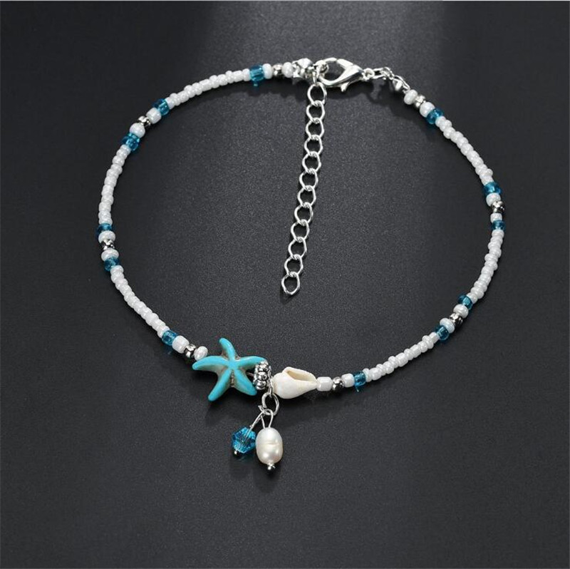 Europe and the United States retro anklet silver conch starfish beads anklet female beach sea hawaii summer hot jewelry