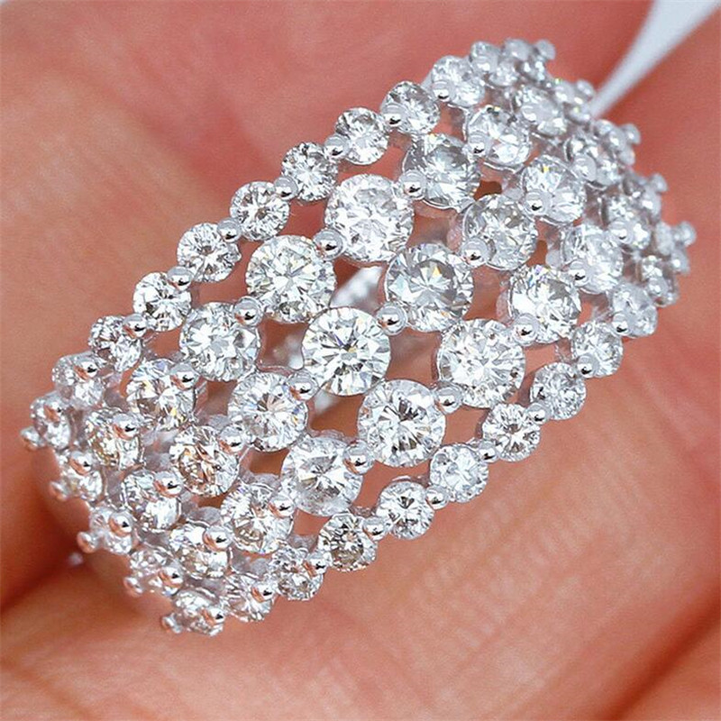 Choucong Sparkling Handmade Luxury Jewelry 925 Sterling Silver Pave White Sapphire CZ Diamond Promise Hollow Women Wedding Band Ring Gift