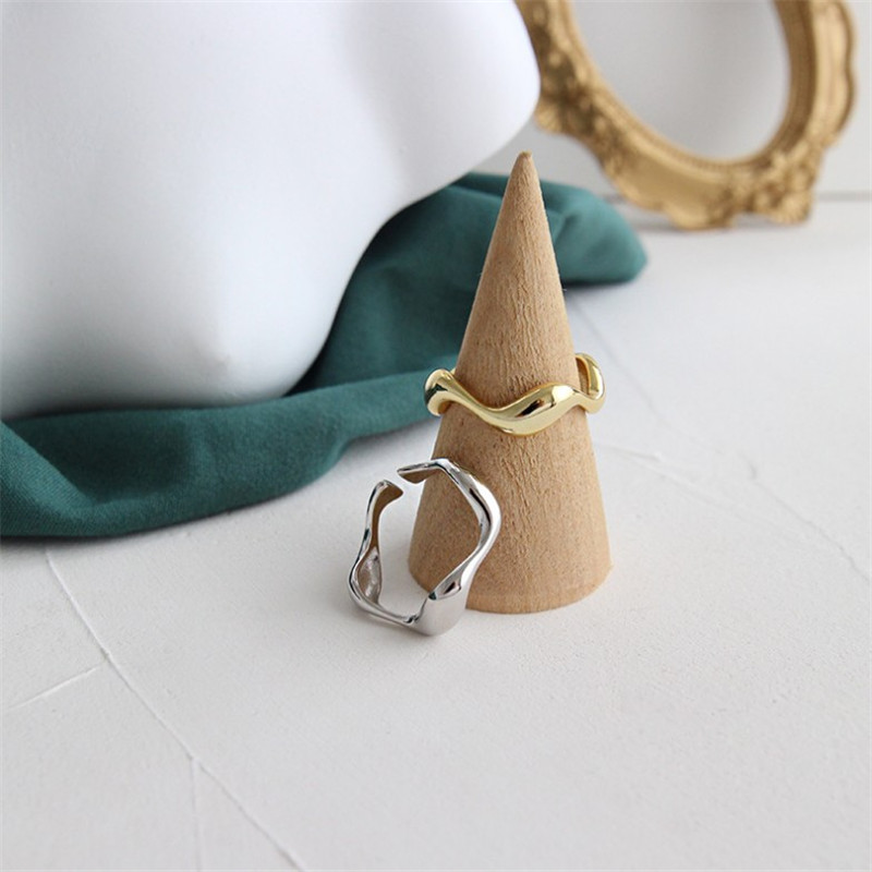 925 Sterling Silver Irregular Wavy Rings For Women Fine Jewelry Classic Geometric Concave Convex Open Statement Ring