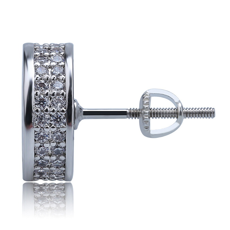 Hip Hop Screwback Stud Earrings Cylinder Shape Shining White Zircon Dangle Earrings Gold Plated Vintage Geometric Jewelry