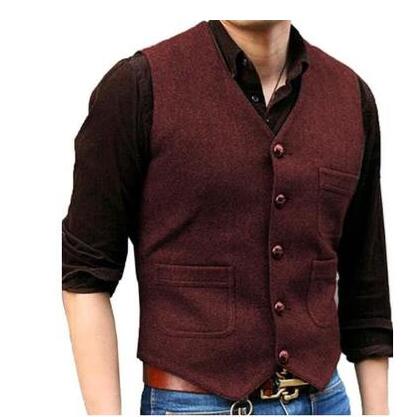 2020 Modest Dark Gray Groom Vests Wool Herringbone Tweed Vests Groomsmen Attire Mens Suit Vest Prom Wedding Party Blazers Waistcoat