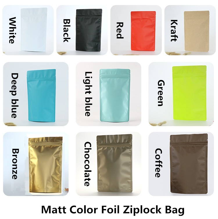 Matte Light Blue Aluminum Foil Zip Lock Packaging Bag Stand up Thick Resealable Ground Coffee Beans Snack Seafood Sugar Wedding Party Xmas Heat Sealin